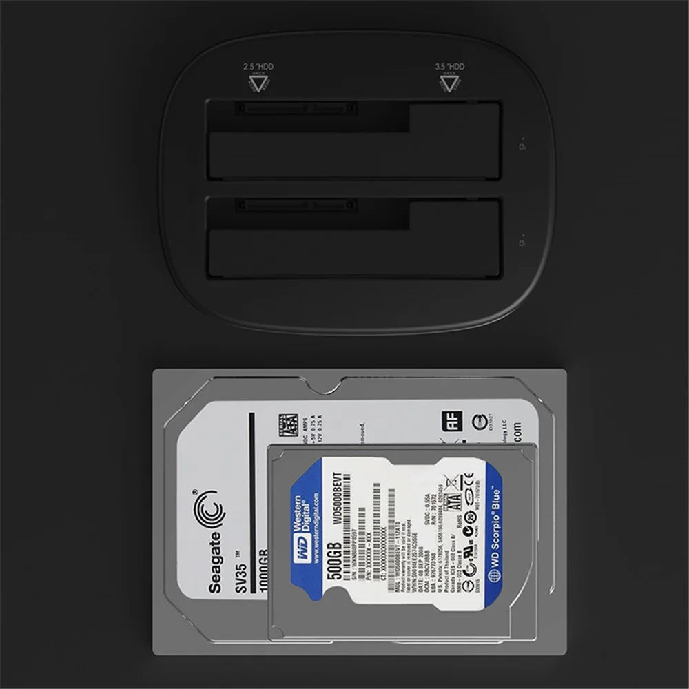 ORICO USB 3.0 SATA Dual-bay Hard Disk Drive Docking Station Enclosure Case for 2.5"/3.5" SDD HDD with Offline Clone Function (6228US3-C) - UK Plug - 6