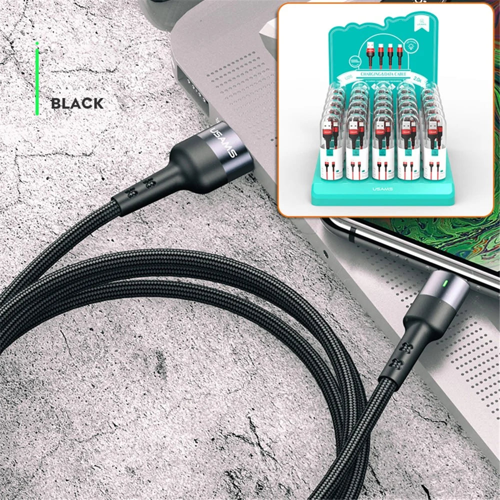 30Pcs/Set USAMS US-SJ313 U26 Type-C Data Cable Charging Cord 1m with Display Stand - Black - 1