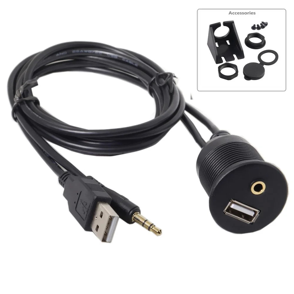 Combo USB 2.0 & 3.5mm AUX Male to Female Extension Cable with Waterproofable Mount Shell - 1