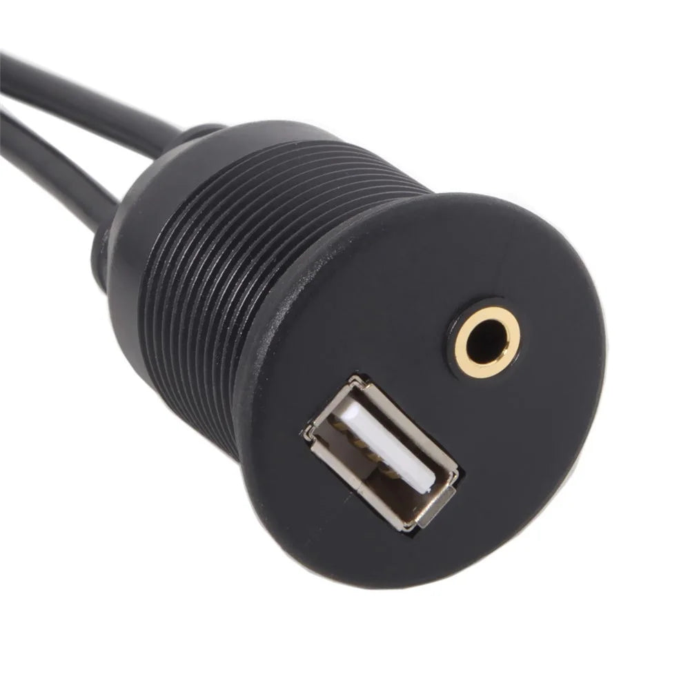 Combo USB 2.0 & 3.5mm AUX Male to Female Extension Cable with Waterproofable Mount Shell - 5