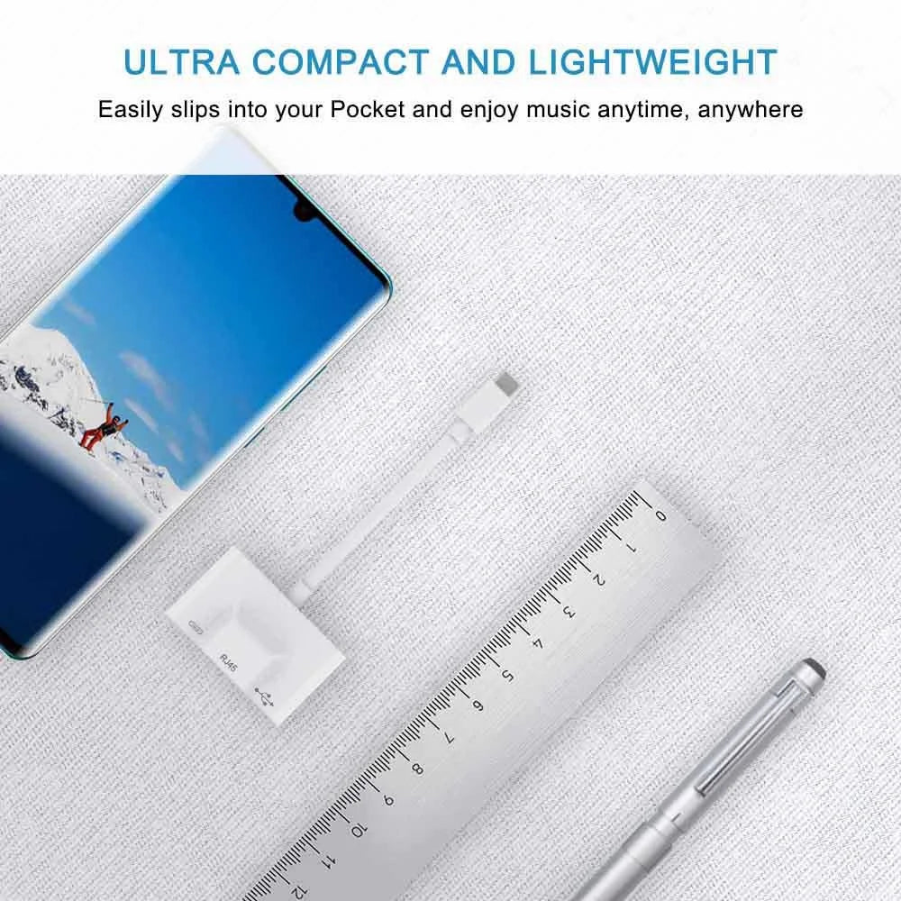 Type-C to RJ45 Ethernet OTG Adapter Wired LAN Card  Ethernet USB OTG HUB HD Video Adapter - White - 6