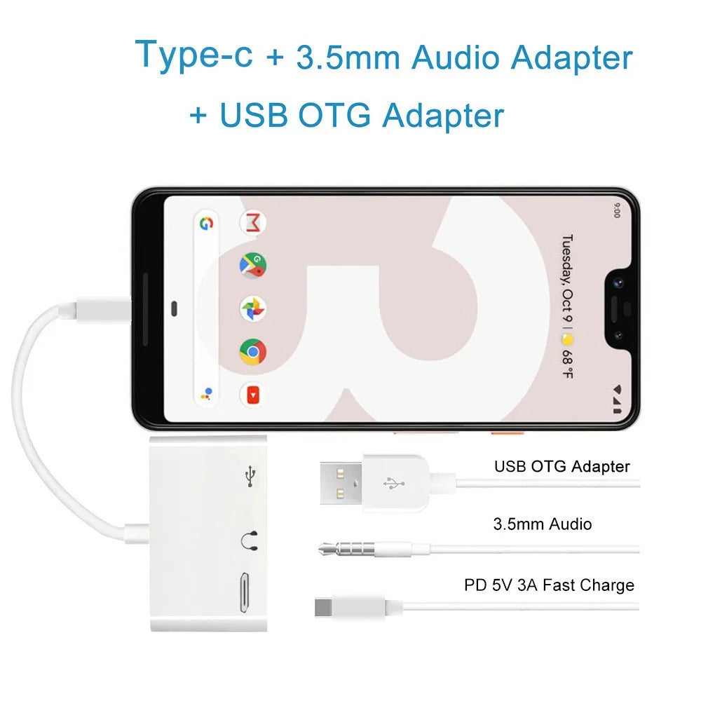 Type C to 3.5mm Headphone Jack OTG Adapter Converter USB-C to Music Audio OTG Card Reader - White - 6