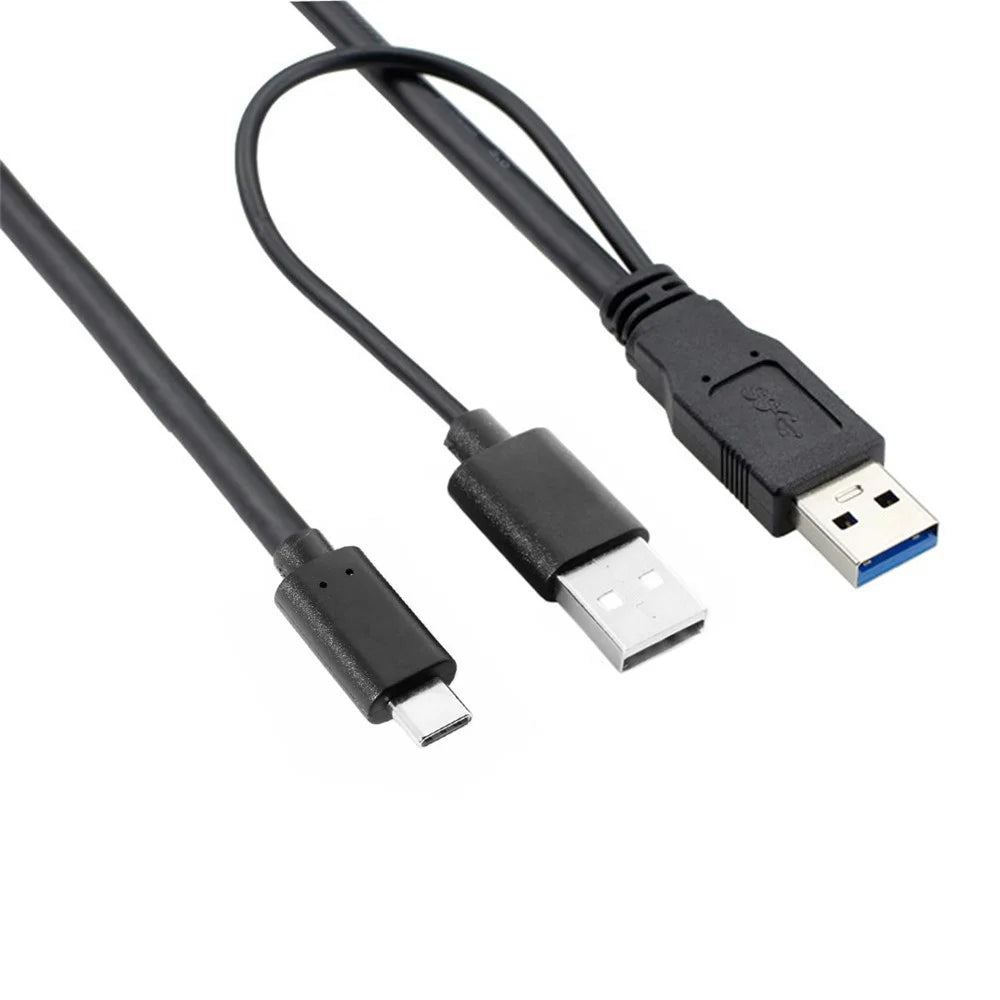 CY UC-125 USB Type-C to USB 3.0 Male & USB 2.0 Dual Power Data Y Cable for Laptop & Hard Disk - 4