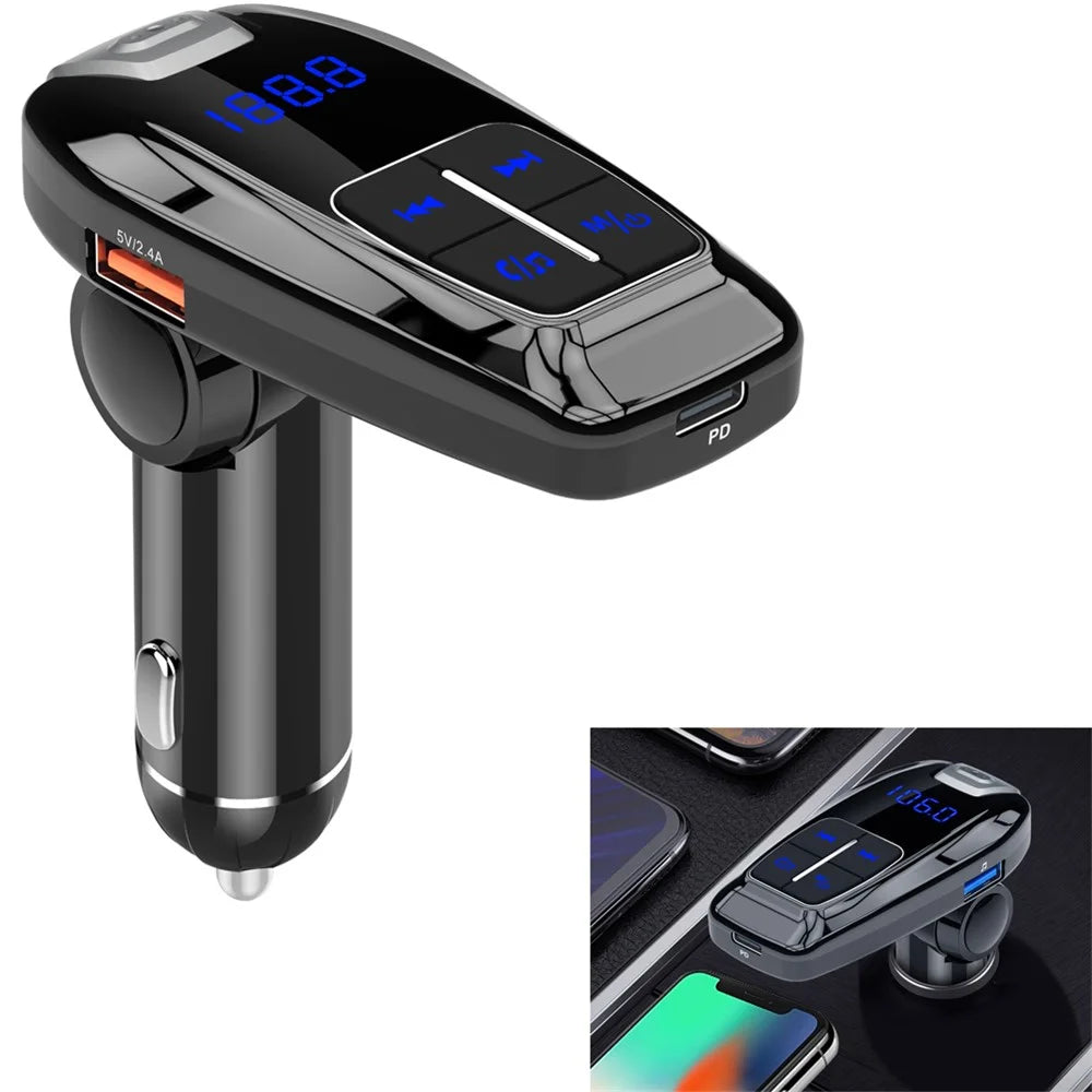 JEDX-BC59 Bluetooth-compatible Wireless Car FM Transmitter Mp3 Player PD 3.0 18W USB Phone Charger - 1
