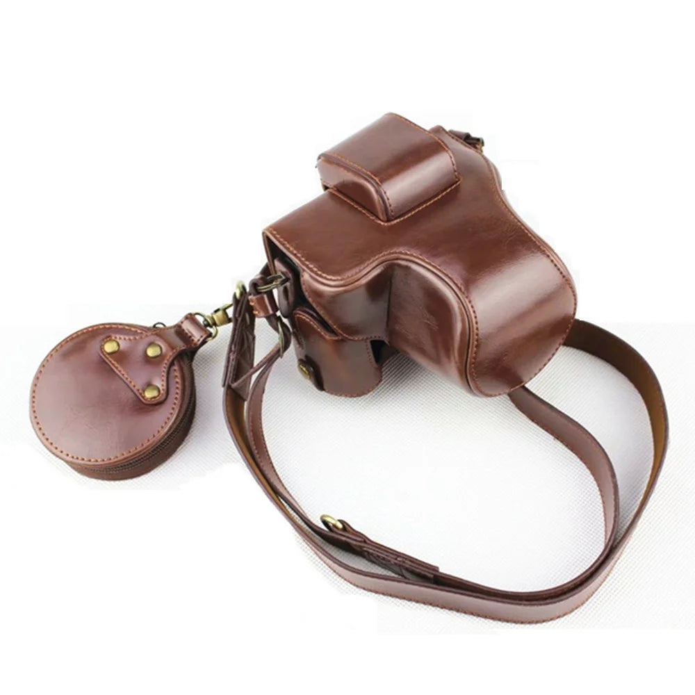 PU Leather Protective Case + Strap + Camera Lens Bag for Canon EOS M50 - Coffee - 2