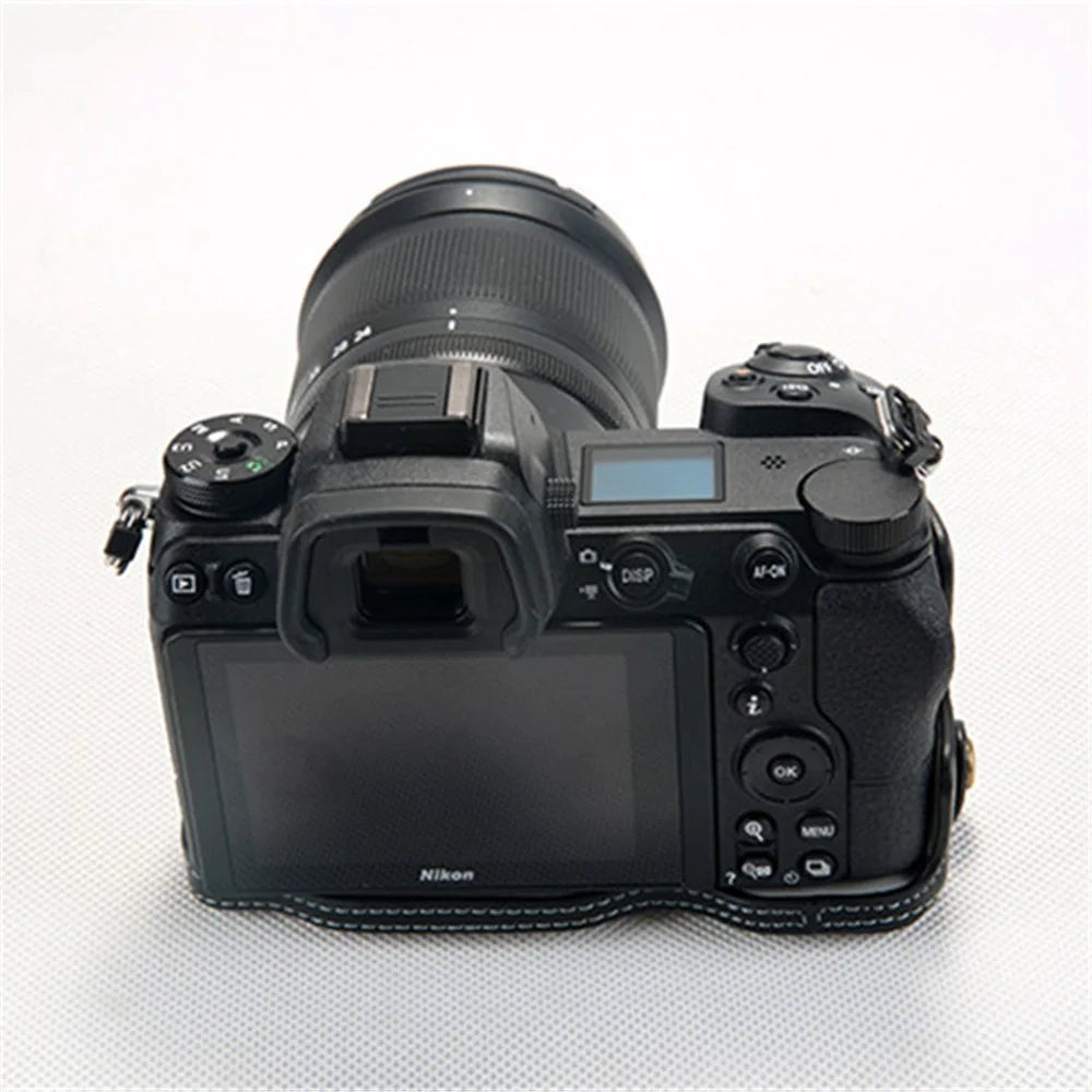 For Nikon Z7 Genuine Leather Half Bottom Camera Protection Shell with Strap - Black - 2