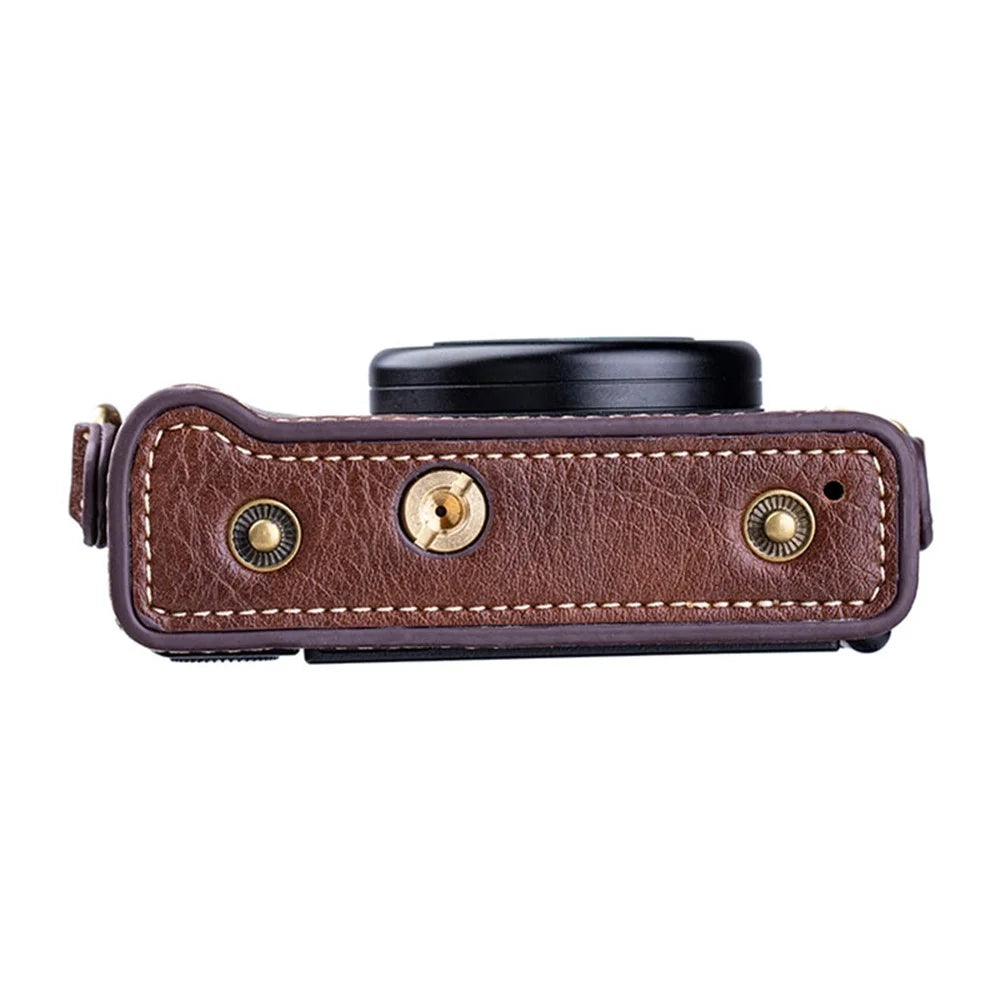 Portable PU Leather Camera Case for Sony ZV1 Detachable Camera Protective Case with Strap Magnetic Storage Bag - Brown - 4