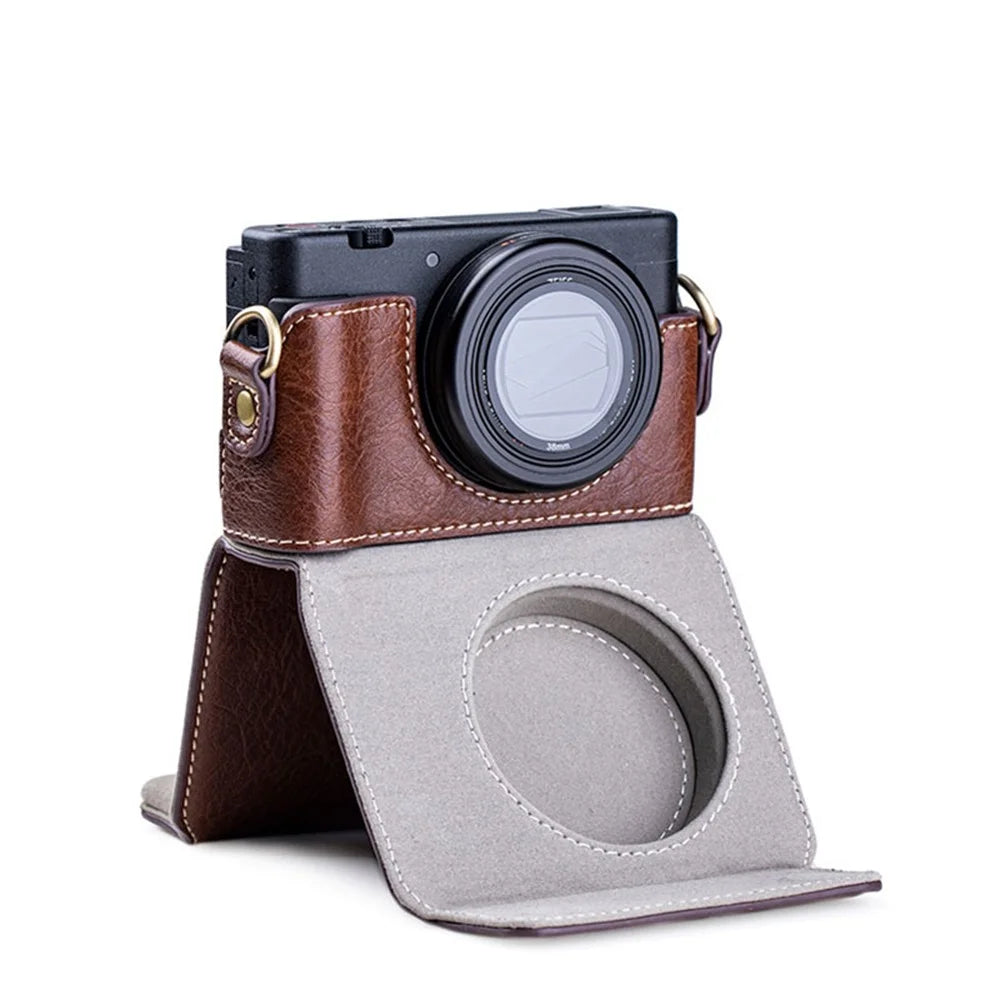 Portable PU Leather Camera Case for Sony ZV1 Detachable Camera Protective Case with Strap Magnetic Storage Bag - Brown - 5