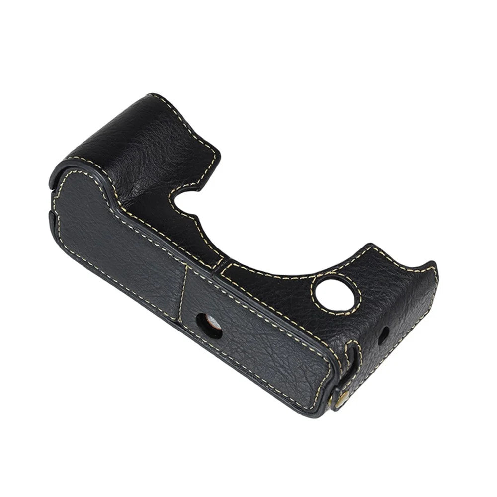 For Fujifilm X-T4/XT4 Stylish Textured PU Leather Camera Bottom Case Protective Half Body Cover with Battery Opening Design - Black - 6