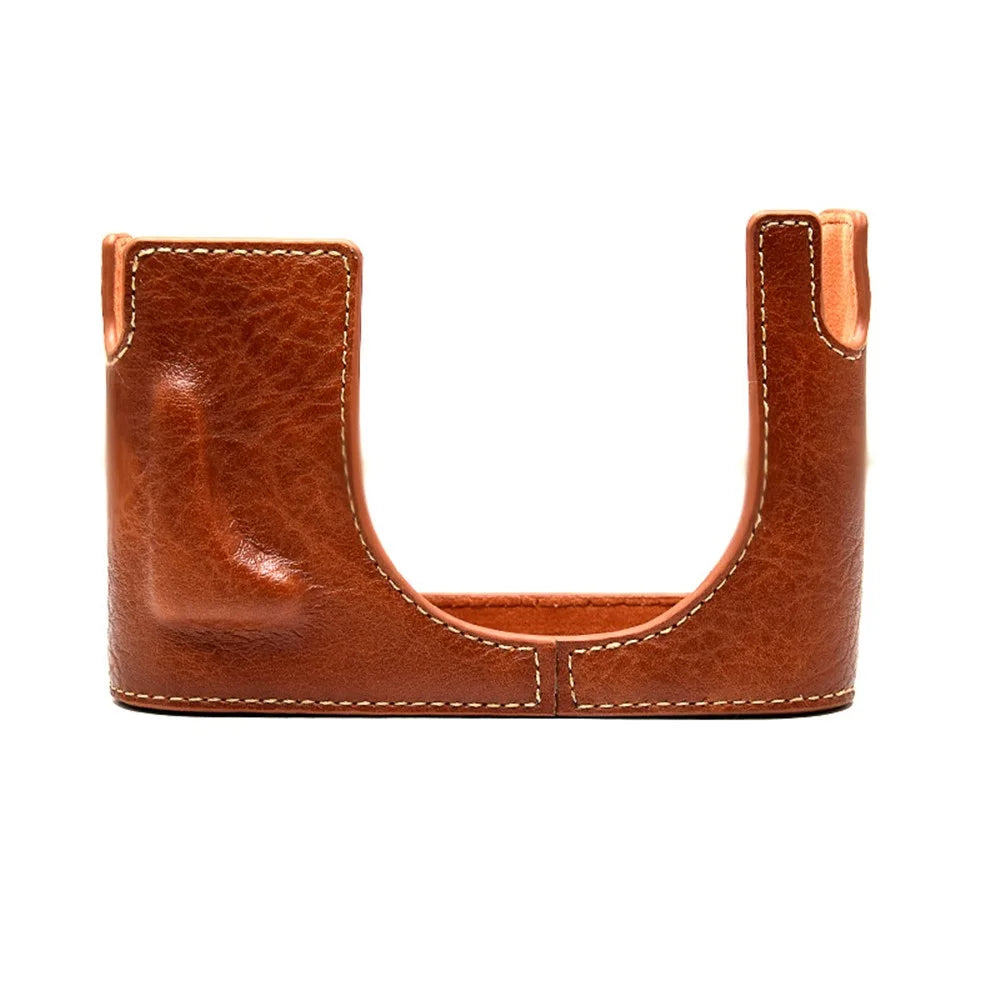 For Leica Q Detachable Textures Leather Camera Bottom Case Protective Half Body Cover Holder - Brown - 1