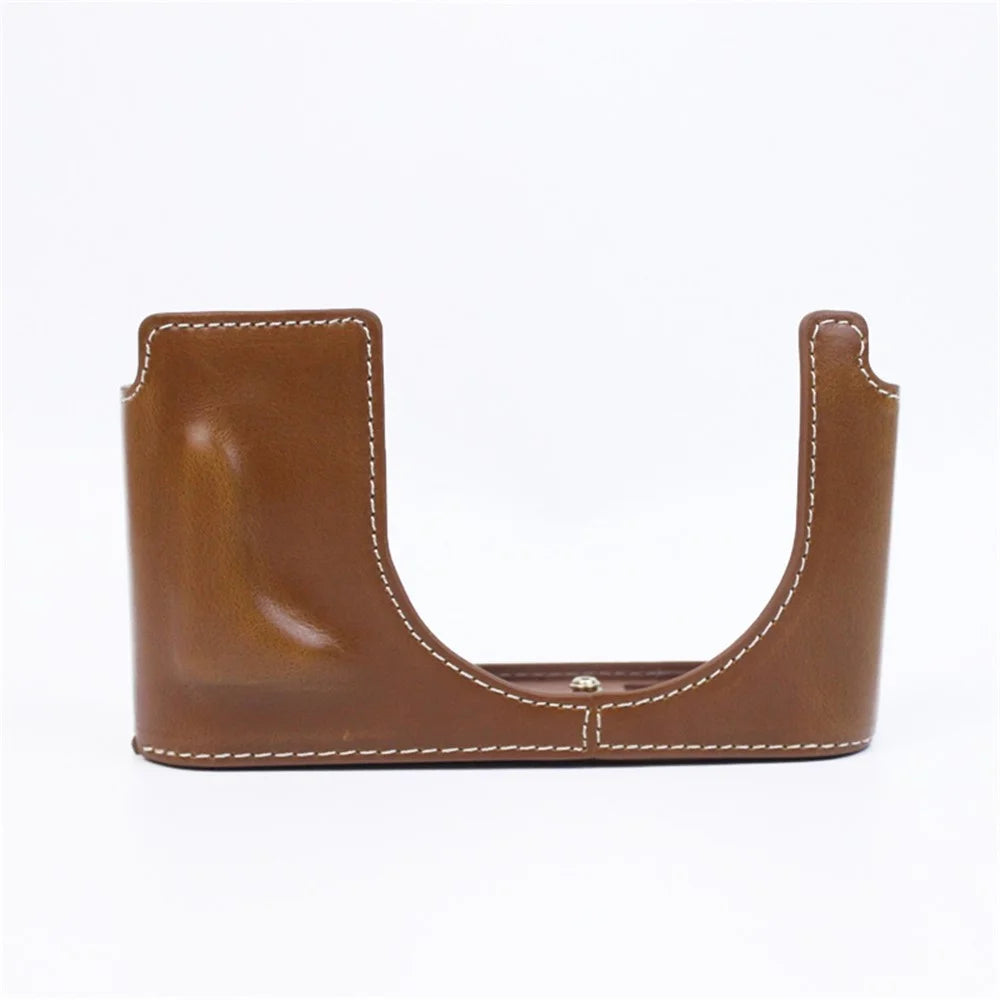 For Leica Q2 Fashionable Leather Detachable Camera Bottom Case Protective Half Body Cover Holder - Brown - 1