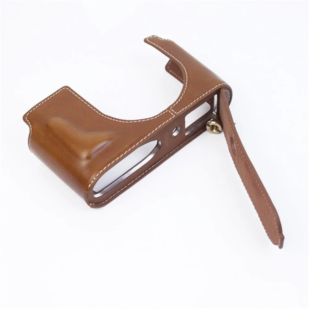 For Leica Q2 Fashionable Leather Detachable Camera Bottom Case Protective Half Body Cover Holder - Brown - 2