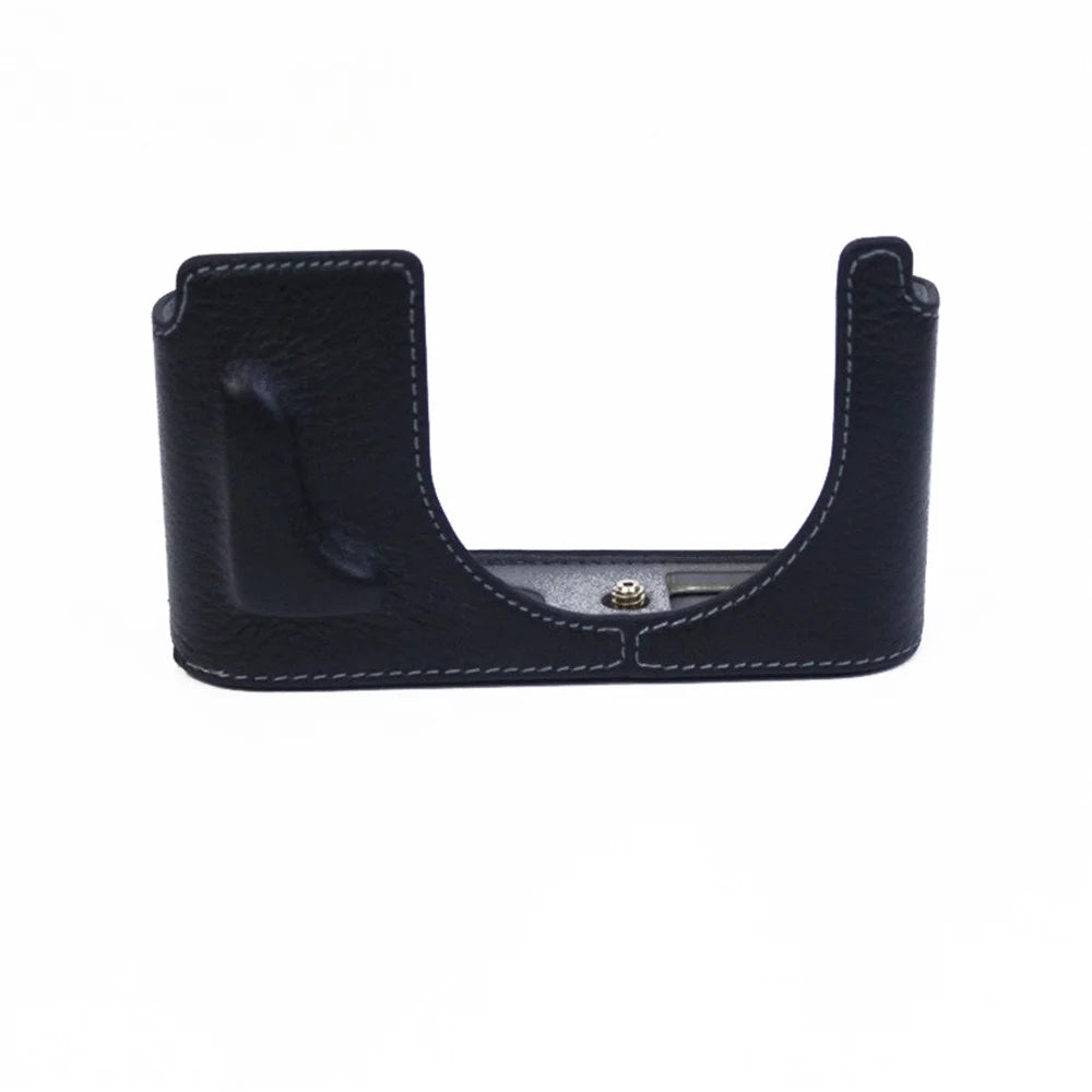 For Leica Q2 Camera Bottom Case Genuine Leather Detachable Protective Half Body Cover Holder - Black - 1