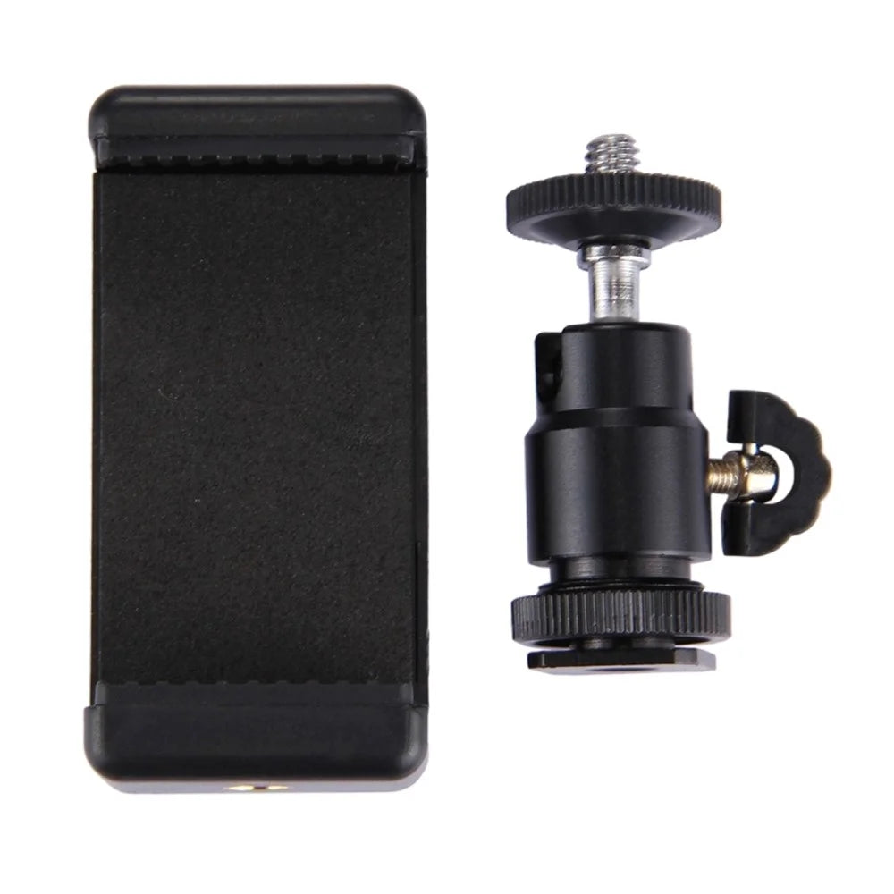PULUZ PU214 1/4 inch Hot Shoe Tripod Head + Tripod Stand Clamp for Smartphones, Clamp Width: 6-7.6cm - 6