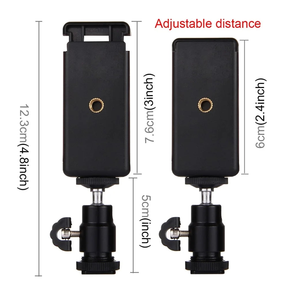 PULUZ PU214 1/4 inch Hot Shoe Tripod Head + Tripod Stand Clamp for Smartphones, Clamp Width: 6-7.6cm - 7