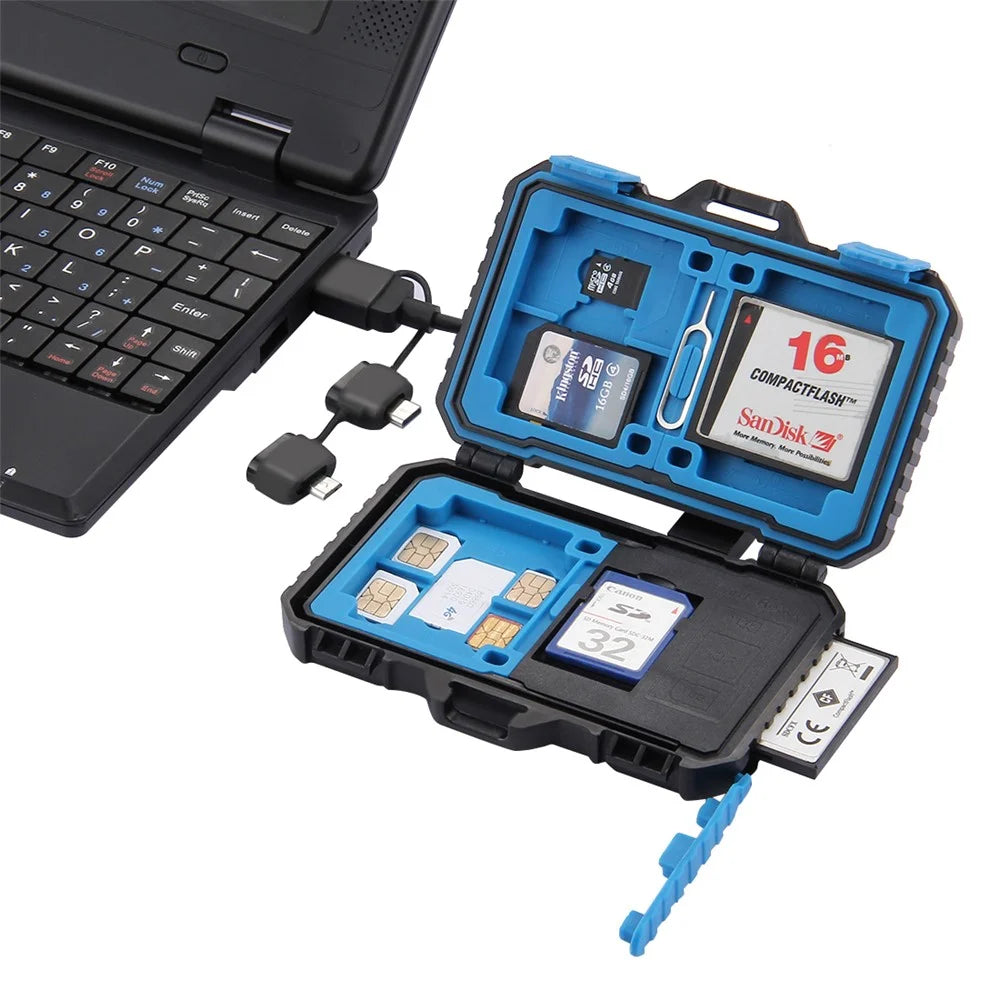 PULUZ PU5004 Card Reader + 22 in 1 Waterproof Memory Card Case with USB Cable - Black - 1