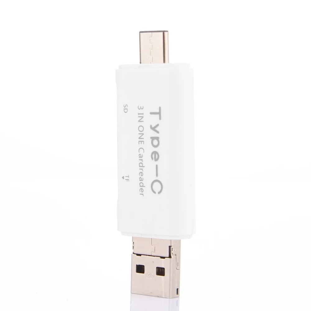 3 in 1 Type C + USB + Micro USB TF/Micro SD & SD Card Reader - White - 2