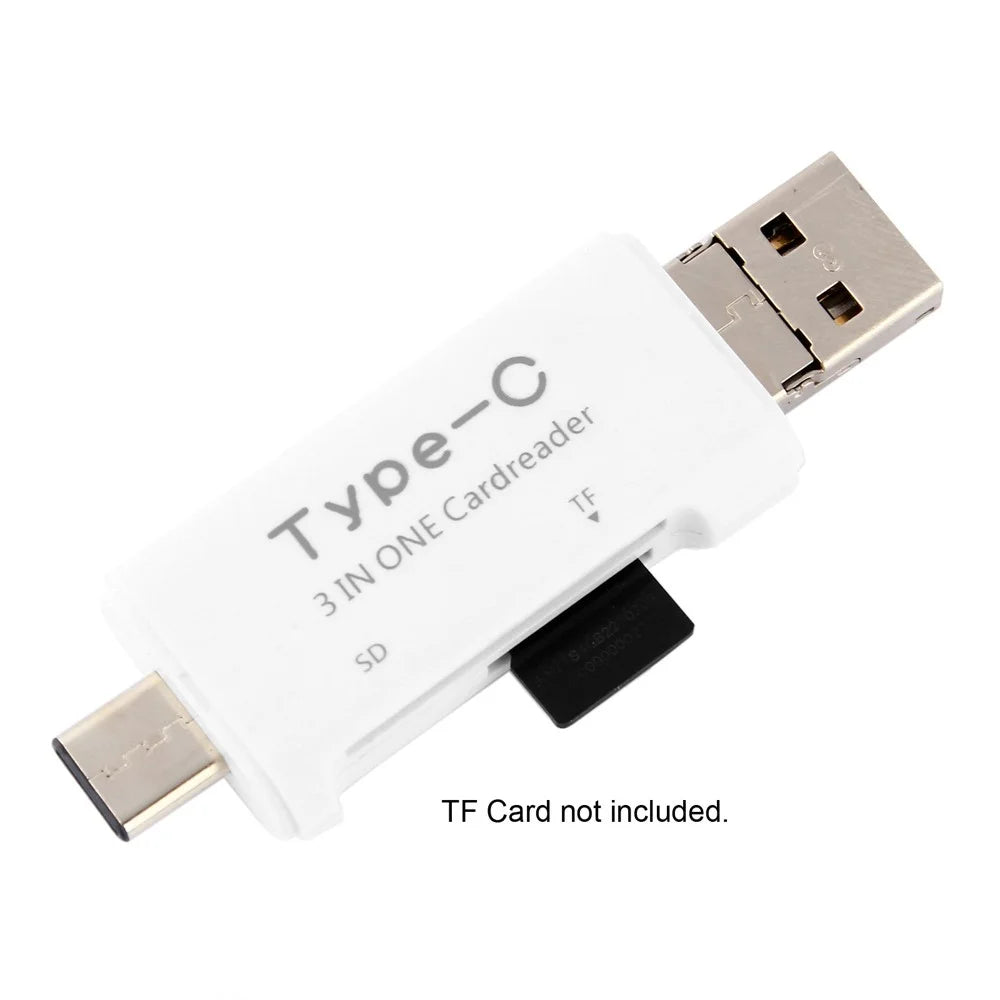 3 in 1 Type C + USB + Micro USB TF/Micro SD & SD Card Reader - White - 6