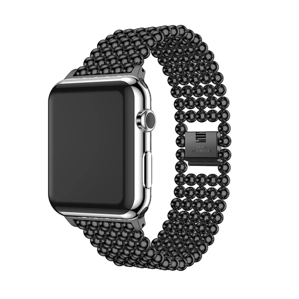 Solid Zinc Alloy Beads Link Chain Watch Band for Apple Watch Series 11 10 42mm / 9 8 7 41mm / SE3 SE2 SE 6 5 4 40mm / 3 2 1 38mm - Black - 2
