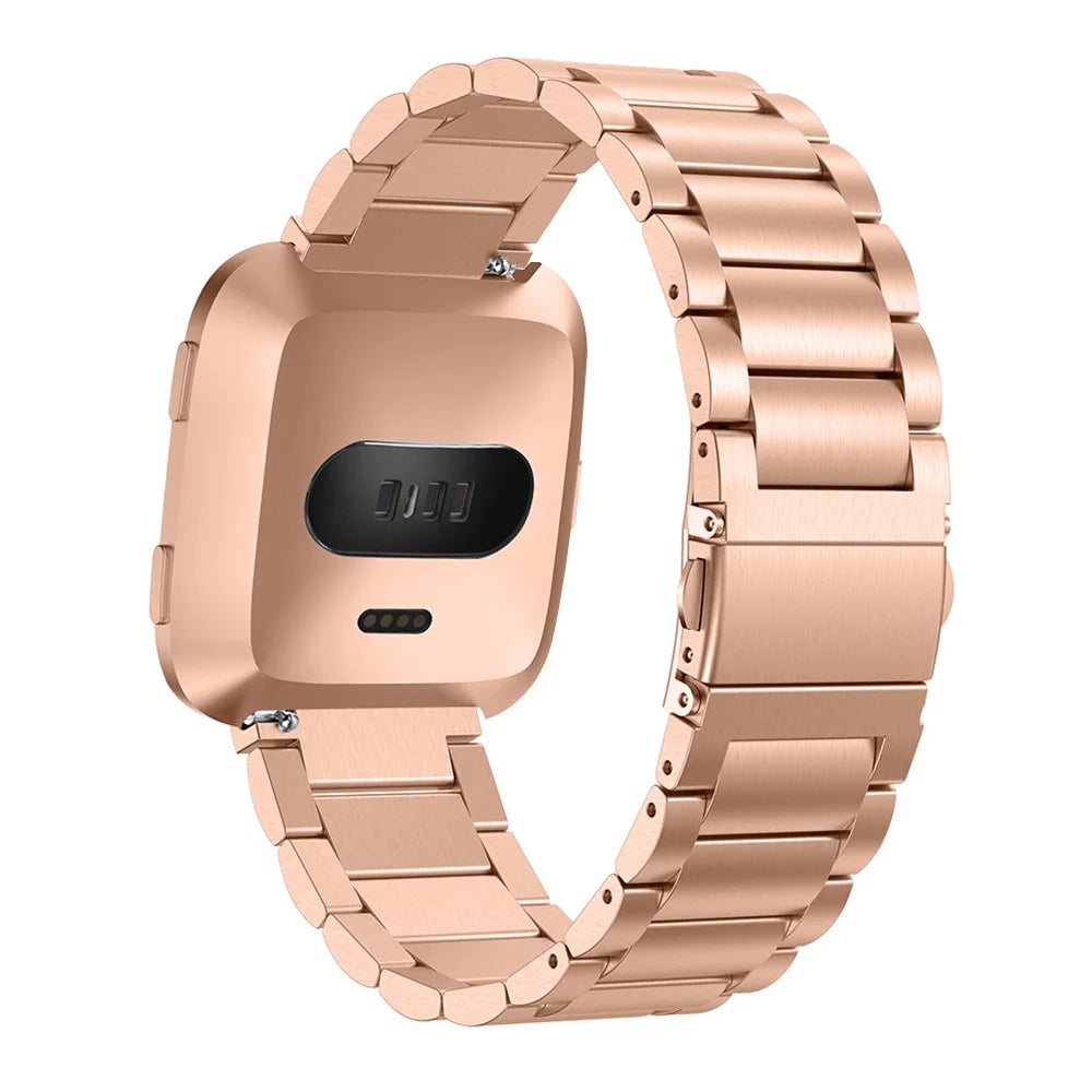 Solid Stainless Steel Watch Band for Fitbit Versa, Three-bead Wrist Strap Replacement - Rose Gold - 6