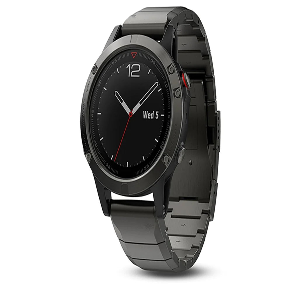 For Garmin Fenix 6 / 5 Stainless Steel Watch Strap Replacement Wrist Band - Black - 5
