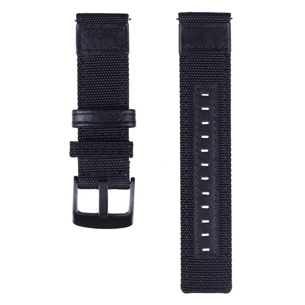 Universal 20mm Replacement Watch Band Nylon + Genuine Leather for Samsung Galaxy Watch 42mm etc. - Black - 1