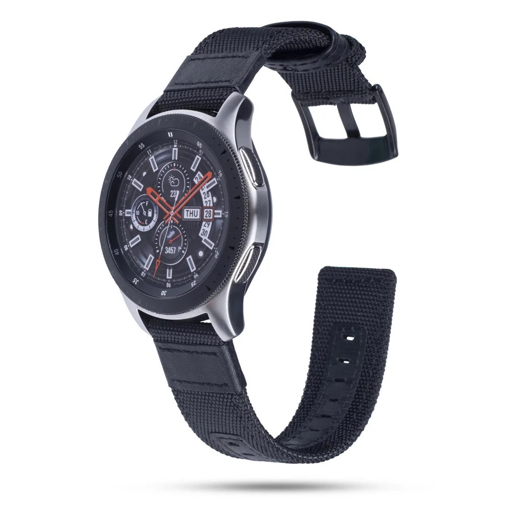 Universal 20mm Replacement Watch Band Nylon + Genuine Leather for Samsung Galaxy Watch 42mm etc. - Black - 2