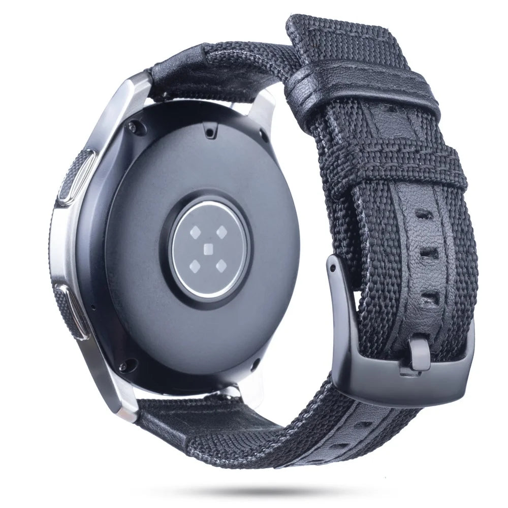 Universal 20mm Replacement Watch Band Nylon + Genuine Leather for Samsung Galaxy Watch 42mm etc. - Black - 5