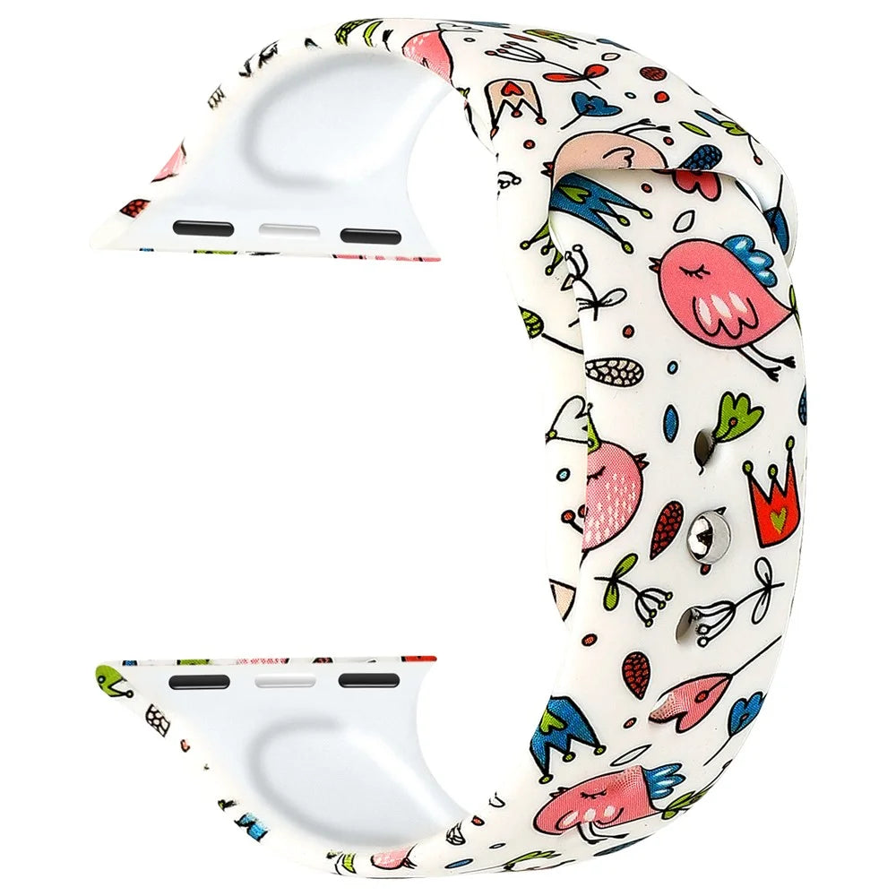 For Apple Watch Ultra 3 2 1 49mm / Series 11 10 46mm / 9 8 7 45mm / SE3 SE2 SE 6 5 4 44mm / 3 2 1 42mm Pattern Printing Watch Band Wrist Bracelet Strap - Style A - 1