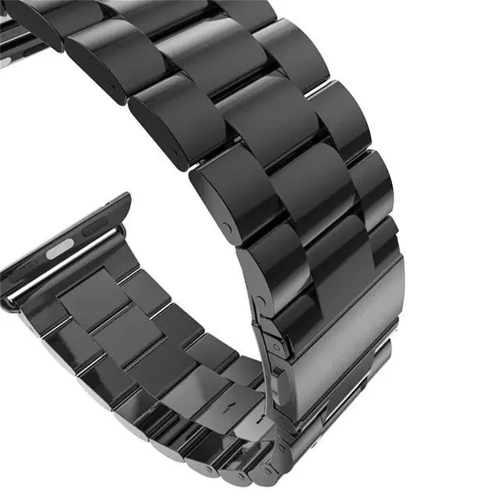 Luxury Three Beads Stainless Steel Watch Strap for Apple Watch Series 11 10 42mm / 9 8 7 41mm / SE3 SE2 SE 6 5 4 40mm / 3 2 1 38mm - All Black - 4