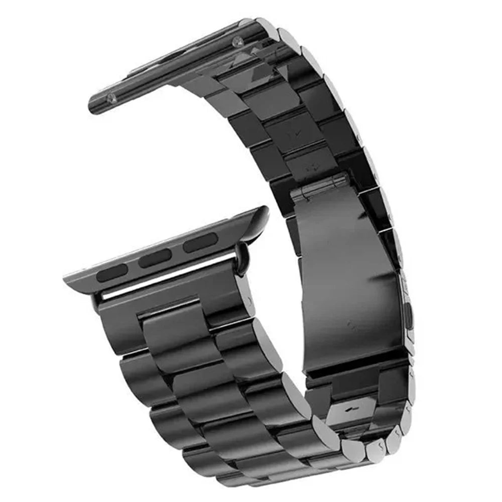Luxury Three Beads Stainless Steel Watch Strap for Apple Watch Series 11 10 42mm / 9 8 7 41mm / SE3 SE2 SE 6 5 4 40mm / 3 2 1 38mm - All Black - 6