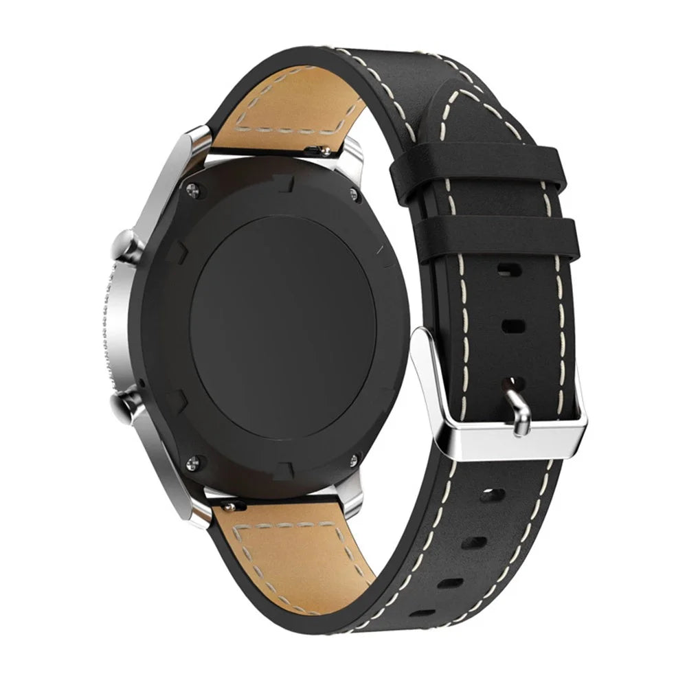 For Samsung Gear S3 Frontier 22mm Genuine Leather Watch Band Wrist Strap with White Stitches - Black - 3