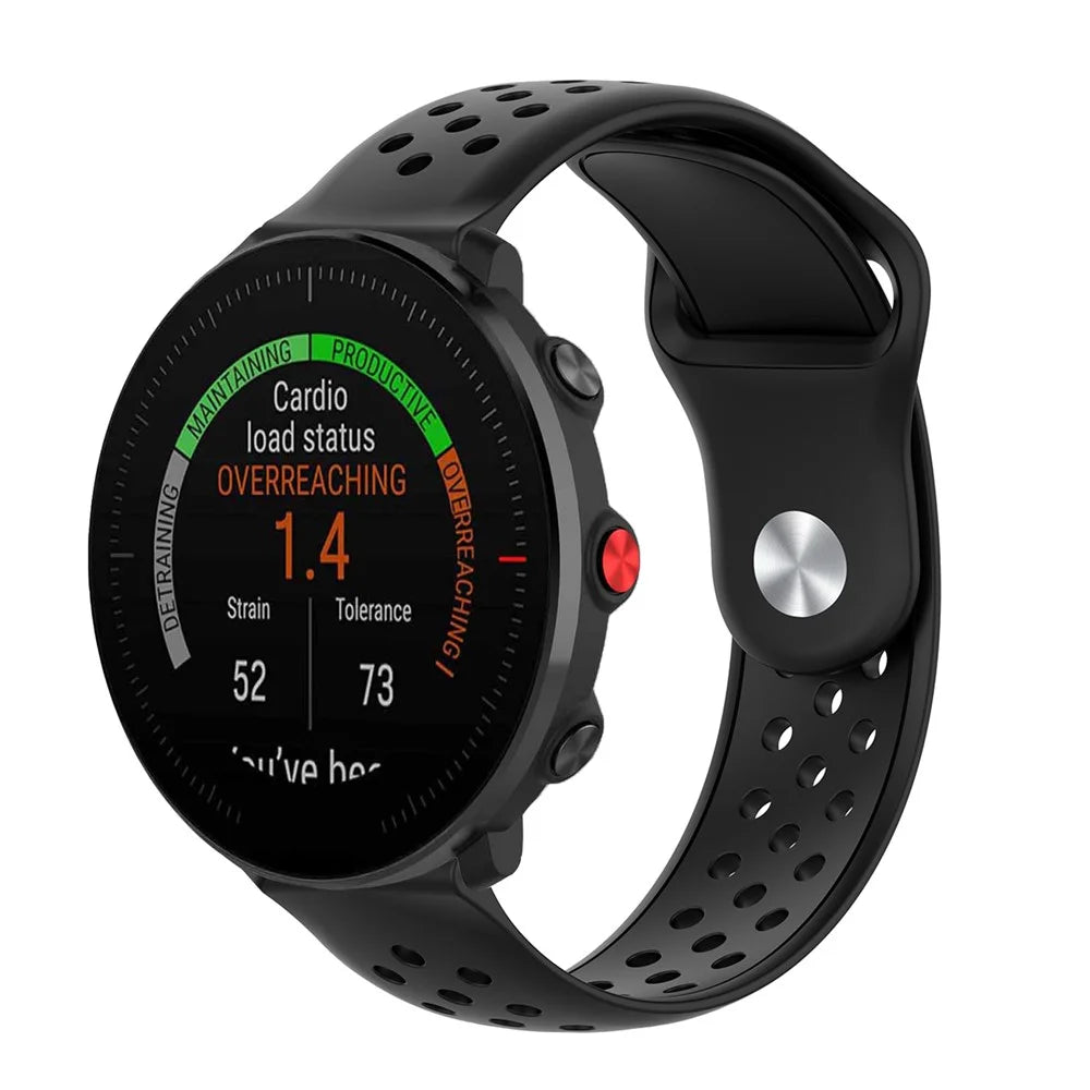 22mm Breathable Holes Silicone Bracelet Wrist Strap Replacement for Garmin Venu 3 / POLAR Vantage M Smartwatch Band - Black - 4