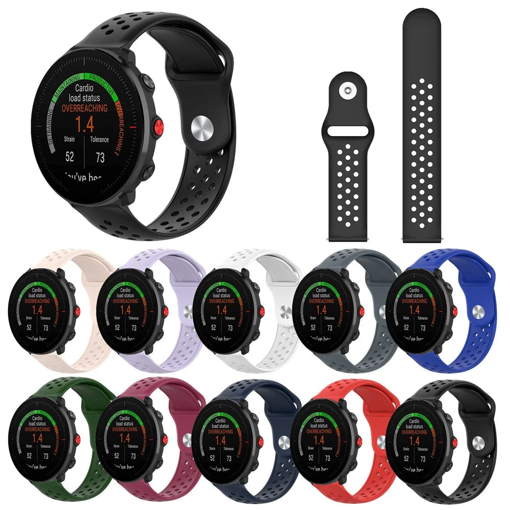 22mm Breathable Holes Silicone Bracelet Wrist Strap Replacement for Garmin Venu 3 / POLAR Vantage M Smartwatch Band - Black - 6