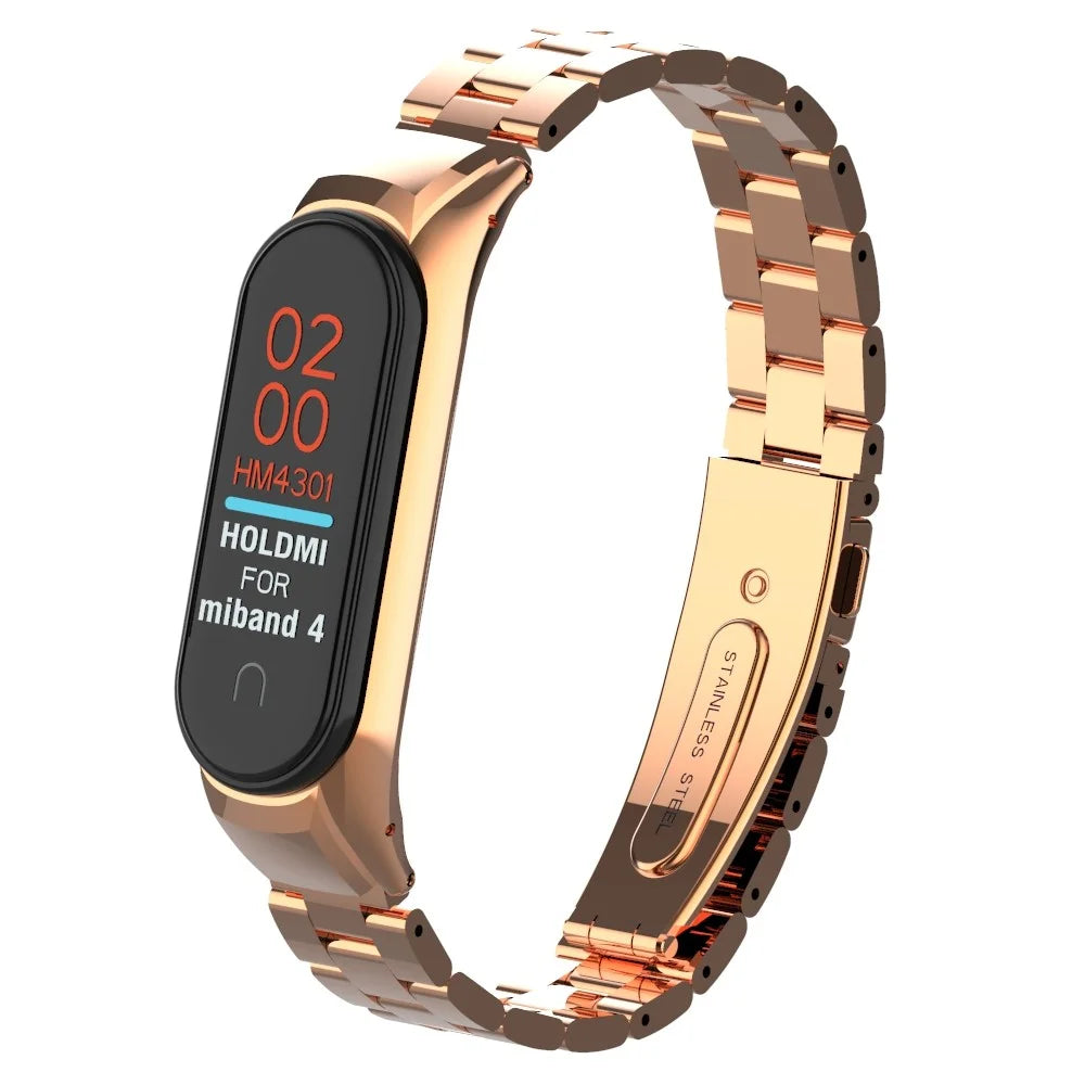Solid Stainless Steel Metal Smart Watch Band for Xiaomi Mi Smart Band 4 - Rose Gold - 2