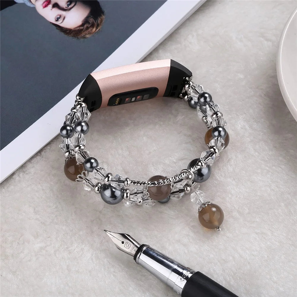 Natural Jewelry Agate Women Lady Smart Watch Band for Fitbit Charge 4 / 3 - Black - 3