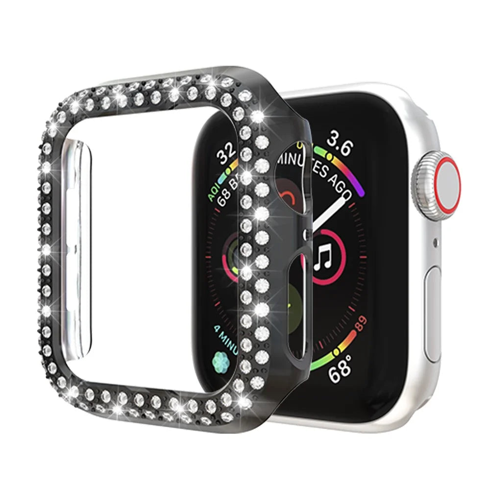 Dual-row Rhinestone Decor Smart Watch PC Case for Apple Watch Series 4 44mm - Black - 2