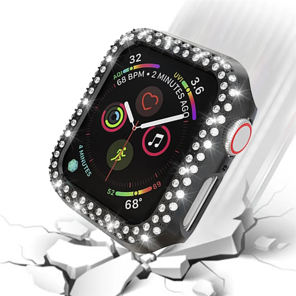 Dual-row Rhinestone Decor Smart Watch PC Case for Apple Watch Series 4 44mm - Black - 3