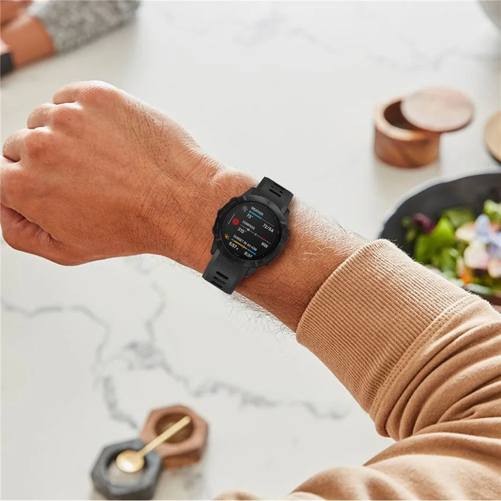 Cross Grain Silicone Smart Watch Band Strap Replacement for Garmin Fenix 7X / 6X Sapphire GPS / 6X Pro 51mm / 6X GPS / 5X GPS / 5X Plus - Black - 6