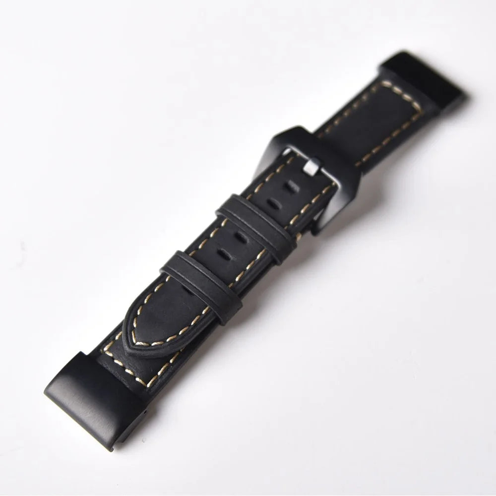 For Garmin Fenix 5X Genuine Cow Leather Watch Band Adjustable Wrist Strap Replacement - Black - 5