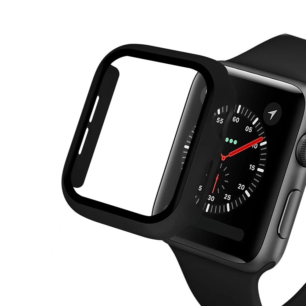 For Apple Watch Series 3 / 2 42mm PC Protective Frame + Tempered Glass Watch Film - Black - 3