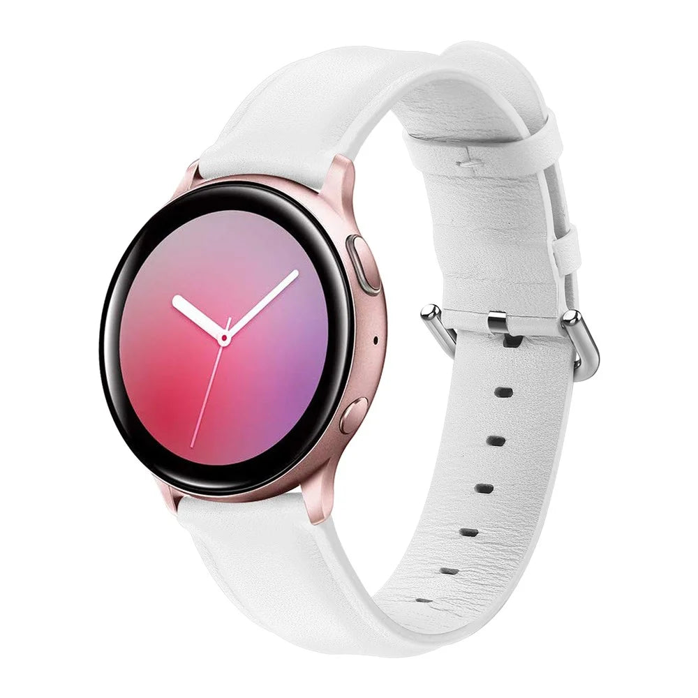 20mm Top Genuine Leather Smart Watch Strap Replacement for Samsung Galaxy Watch4 Classic 46mm 42mm/Watch4 44mm 40mm/Watch Active2 44mm - White - 2