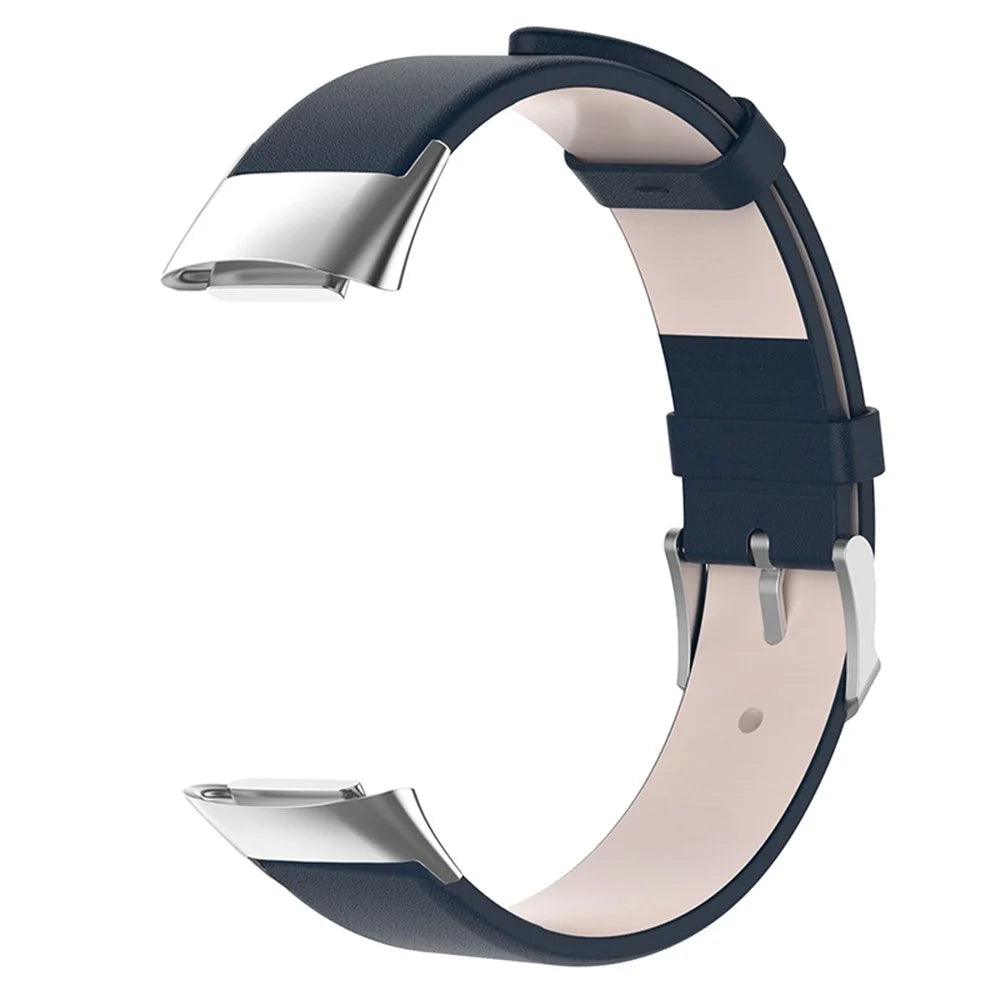 Metal Buckle Genuine Leather Smart Watch Strap Adjustable Wrist Band for Fitbit Charge 6 / 5 - Dark Blue - 2