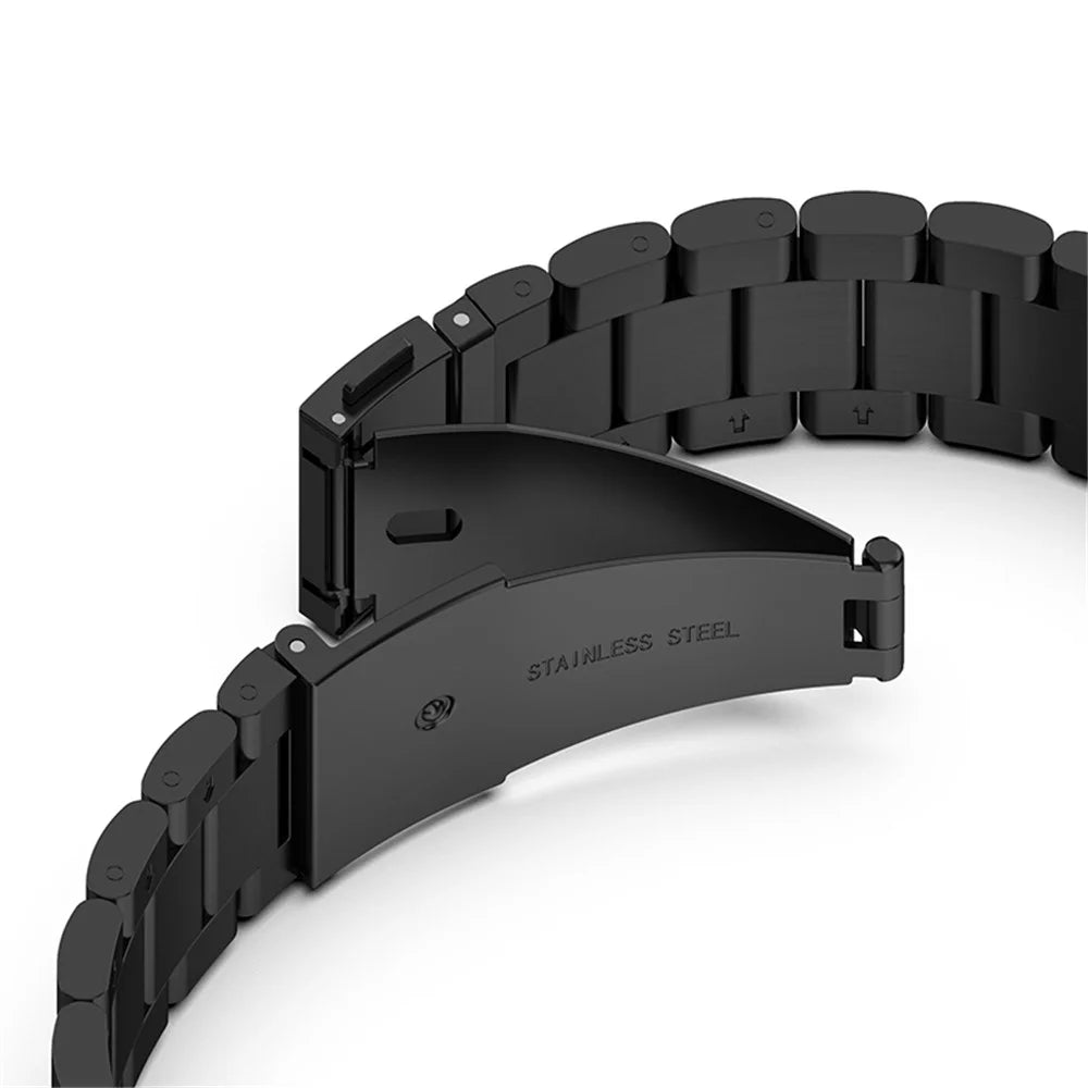 Stainless Steel Watch Strap for Huawei Watch Fit 2, Folding Buckle Three Beads Replacement Wrist Band - Black - 7