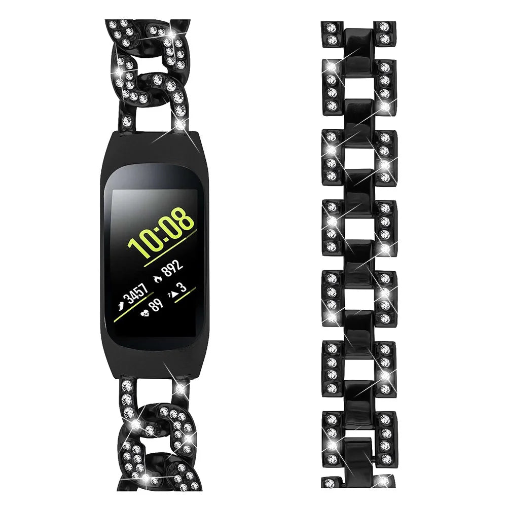 Watch Band for Samsung Galaxy Fit-e SM-R375 , Bling Rhinestone Decor Watch Band Alloy Bracelet Strap - Black - 3