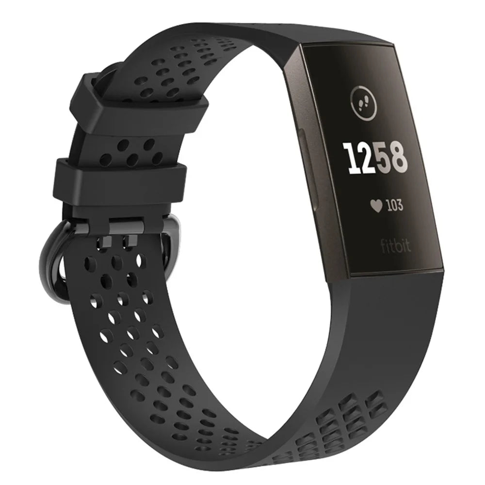 Breathable Hollow Silicone Watch Band for Fitbit Charge 4 / 3, Size: S - Black - 2
