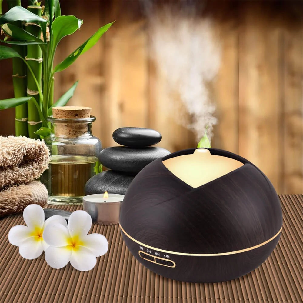 400ml Wood Grain Air Humidifier Essential Oil  Aroma Diffuser with 7 Colors Light - Black / EU Plug - 1