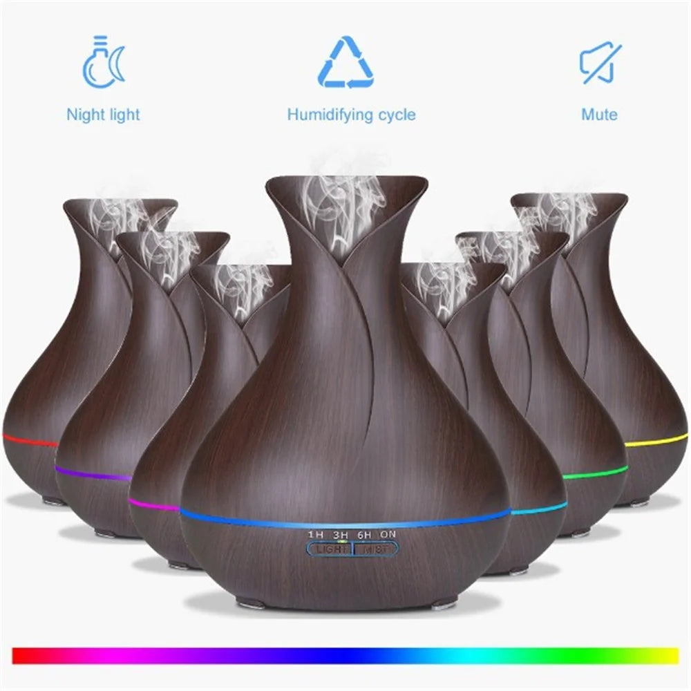 550ML Wood Grain Air Humidifier Vase Shape Mute Aroma Essential Oil Diffuser with Remote Control - Black / EU Plug - 2