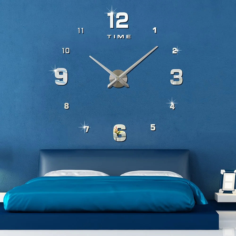 DIY Acrylic Wall Clock Living Room Wall Decorative Clock Sticker Clock - Silver - 2