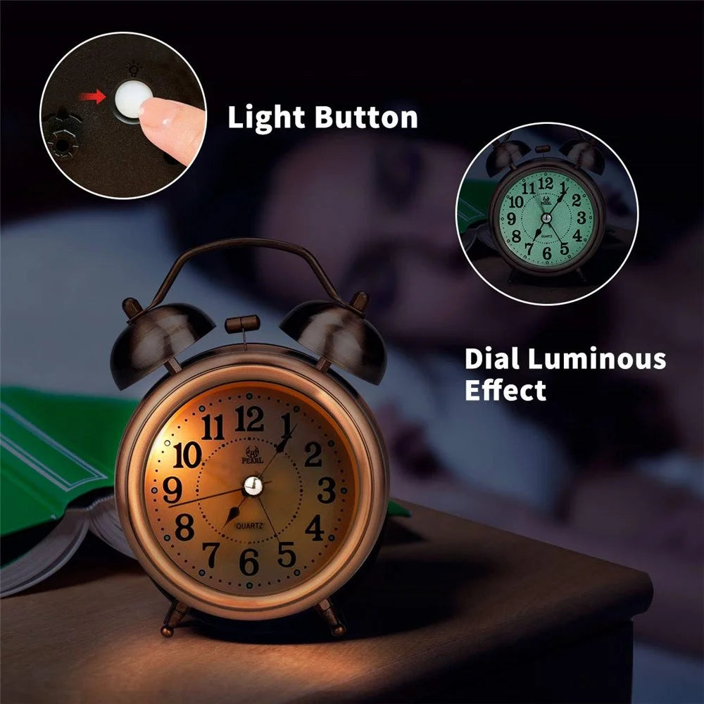 Retro Metal Plating Battery Powered Silent Non-Ticking Quartz Twin Bell Alarm Clock - Gold - 2